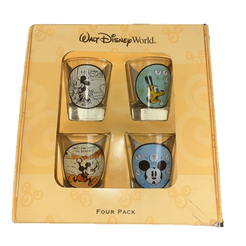 Vintage Walt Disney World Shot Glass Set Of 4 NEW *flaw